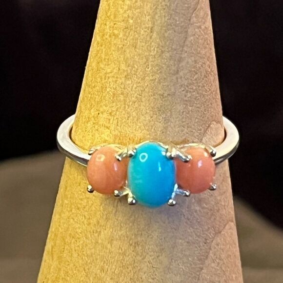 Peach Opal And Sleeping Beauty Turquoise Ring 7 And Earring Set - Picture 13 of 16